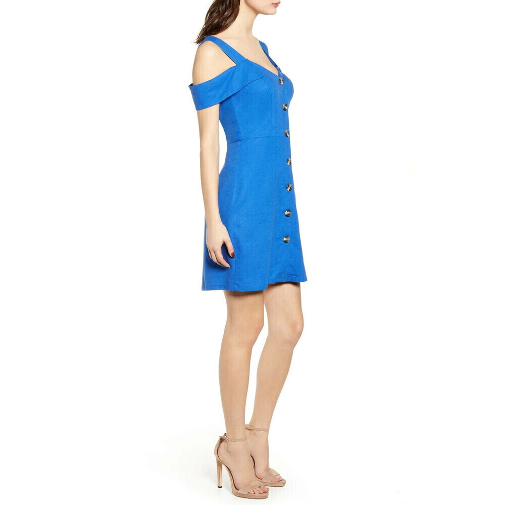 Love, Nickie Lew Women's Cold Shoulder Button Front Dress In Royal Blue Size M